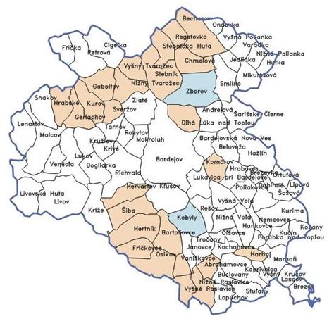 Mapa okresu Bardejov s vyznačenou obcou Richvald