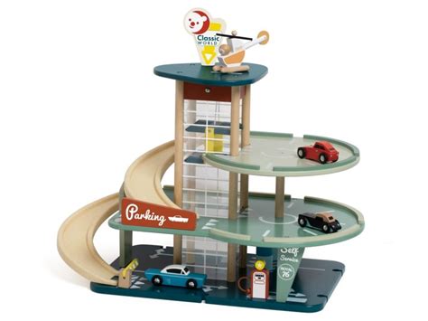 Detská drevená poschodová garáž s autíčkami
