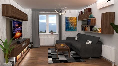 3D vizualizácia modernej obývačky