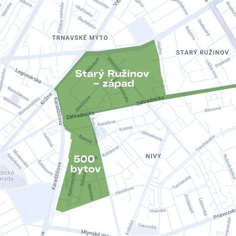 Mapa bratislavskej mestskej časti Ružinov s vyznačenými kľúčovými ulicami