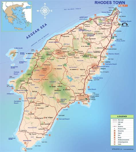Mapa ostrova Rodos s vyznačením polohy hotela Casa Cook