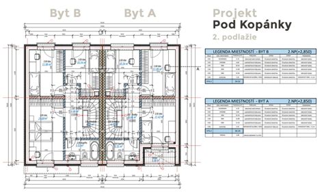 Pôdorysy bytového komplexu s vyznačenými podzemnými podlažiami