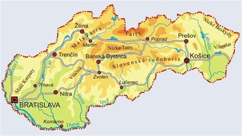 Mapa Slovenska s vyznačenou riekou Hron