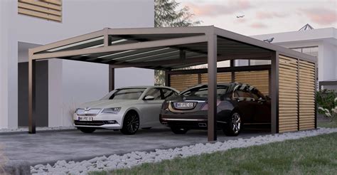 Moderný prístrešok pre dve autá s pultovou strechou