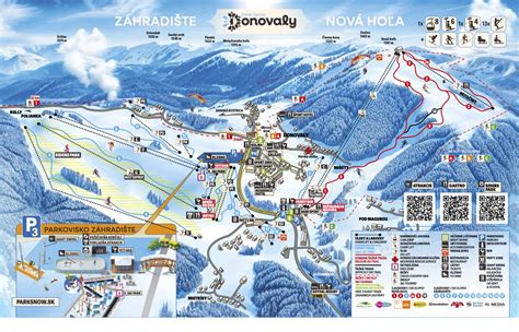 Mapa lyžiarskeho strediska Donovaly s vyznačenými lanovkami a zjazdovkami