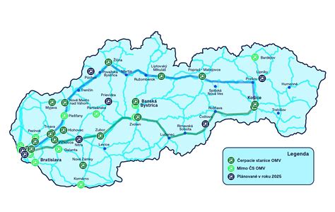 Mapa zobrazujúca potenciálne lokality pre čerpacie stanice