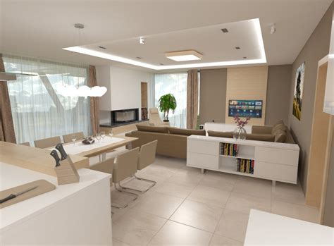 Interiér bungalovu - obývacia izba s kuchyňou