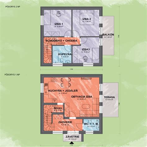Pôdorys domu s vyznačenými miestnosťami a pivnicou