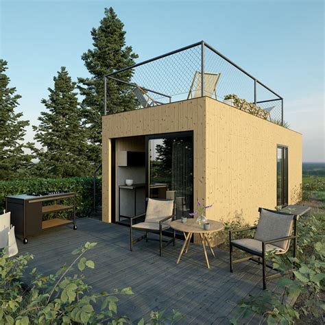 Ilustračná fotografia terasy pri tiny house s posedením