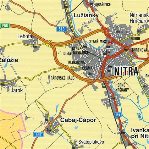 Mapa Nitrianskeho kraja s vyznačenými hlavnými atrakciami