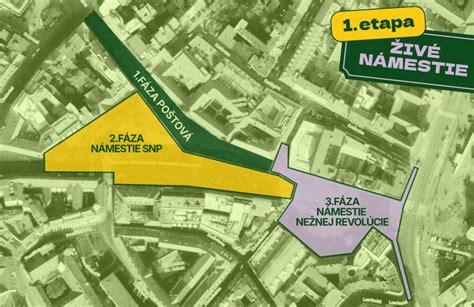 Mapa zobrazujúca jednotlivé fázy projektu Živé námestie