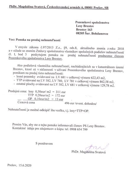 Vzor ponuky na odkúpenie spoluvlastníckeho podielu