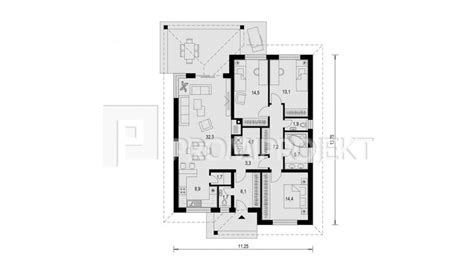 Pôdorys bungalovu pre 3 osoby