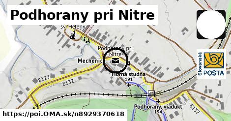 Mapa obce Podhorany pri Nitre s vyznačenými kľúčovými bodmi infraštruktúry