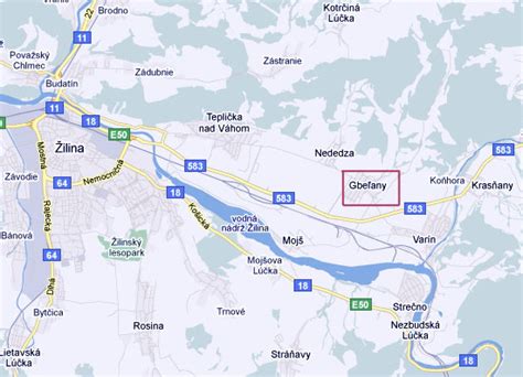 Mapa Žilinskej kotliny s vyznačením obce Gbeľany