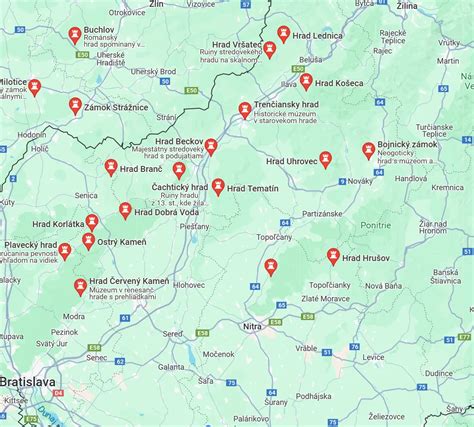 Mapa historických hradov v okolí Žiliny