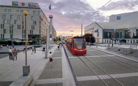 Vizualizácia modernej električkovej trate s novým mobiliárom