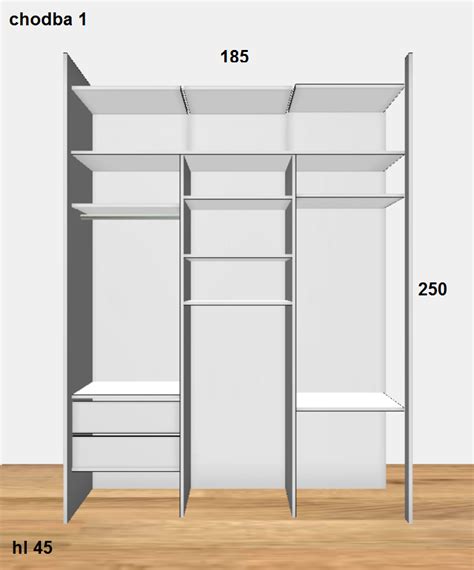Náčrt vstavaných skríň v chodbe