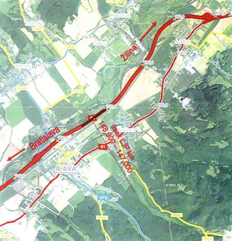 Mapa zobrazujúca polohu Maršovej-Rašove medzi Žilinou a Považskou Bystricou s vyznačením diaľnice D1