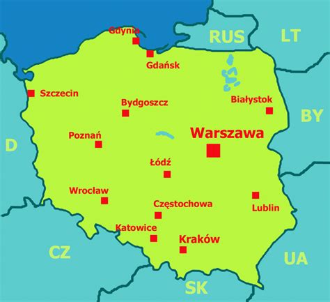 Mapa Poľska s vyznačením regiónu Južné Poľsko