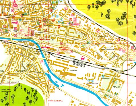 Mapa mesta Banská Bystrica s vyznačenými lokalitami