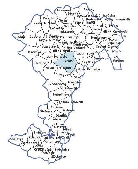 mapa okresu Svidník s vyznačenou obcou Kapišová