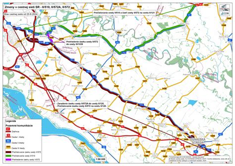 Mapa Trnavského kraja s vyznačeným úsekom cesty II/502