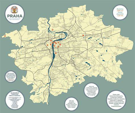 Mapa Prahy s vyznačenými lokalitami