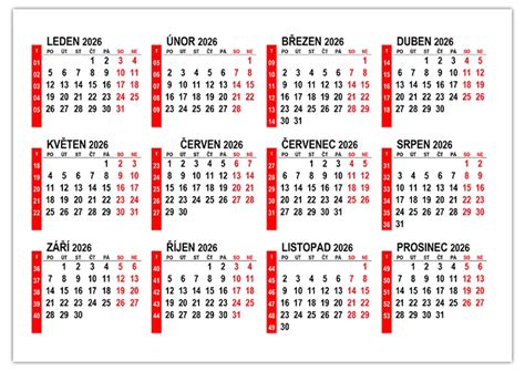 Kalendár s vyznačenými výpovednými lehotami