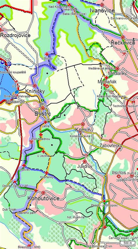 Mapa okolia Matysovej s vyznačenými turistickými trasami
