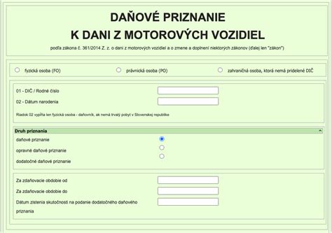 Diagram: Proces podania daňového priznania k dani z motorových vozidiel