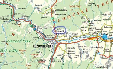 Mapa Ružomberka s vyznačenou mestskou časťou Polík