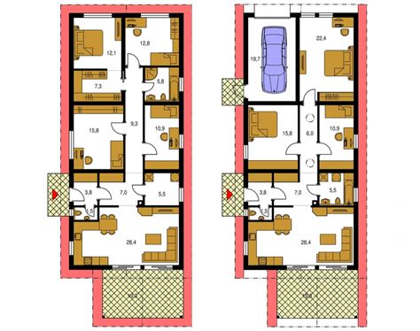 Náčrt rodinného domu s garážou a záhradou