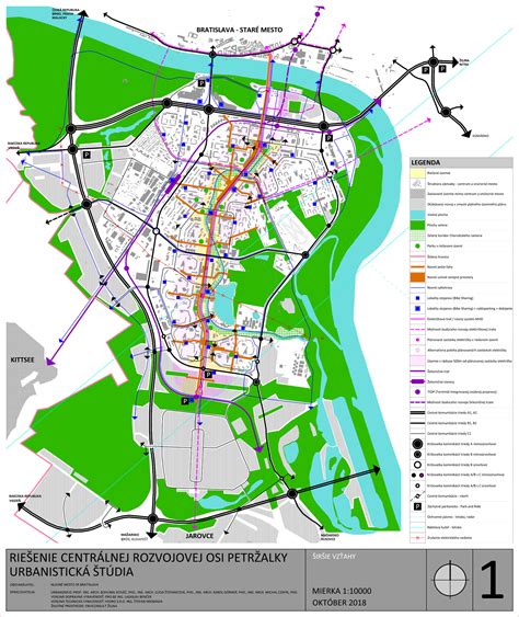 Mapa územia centrálnej osi Petržalky s vyznačením Chorvátskeho ramena