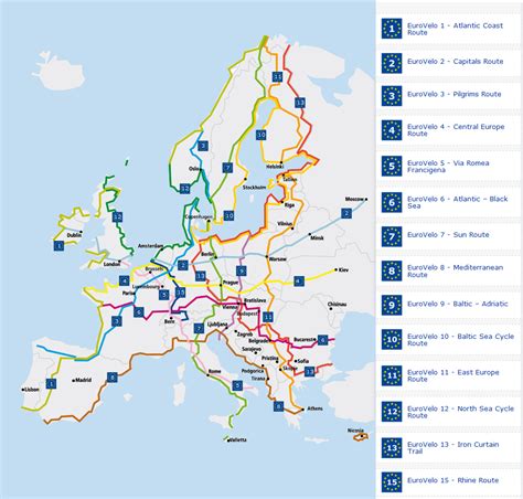 Mapa cyklotrasy Eurovelo 6 pozdĺž Dunaja
