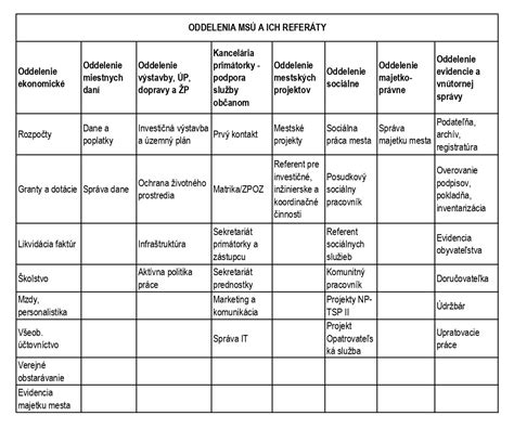 Schematické znázornenie organizačnej štruktúry mestského úradu Handlová