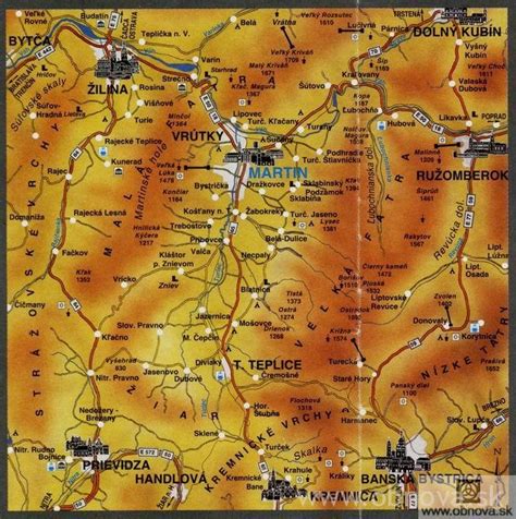 Mapa regiónu Štiavnických vrchov s vyznačenou obcou Banská Belá a blízkym okolím.