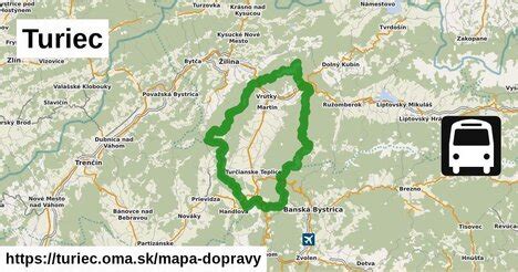 Mapa oblasti Turiec s vyznačeným Martinom a okolitými pohoriami