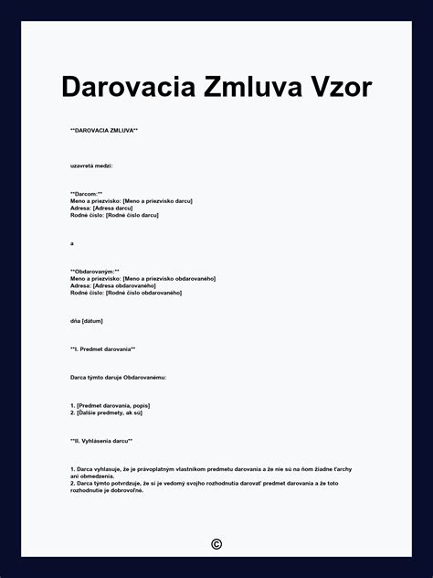 Vzor darovacej zmluvy na spoluvlastnícky podiel