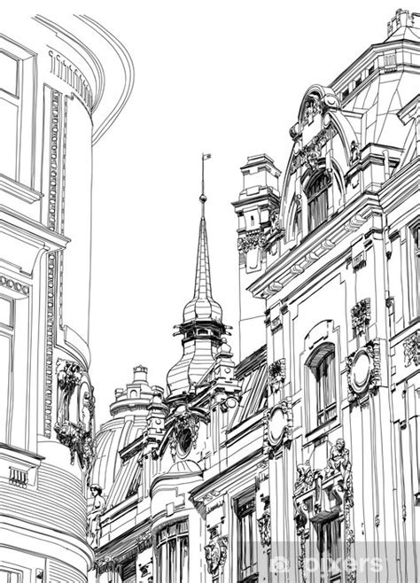 Architektonická kresba historického domu na Zochovej ulici