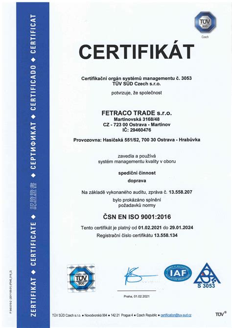 Certifikát ISO 9001