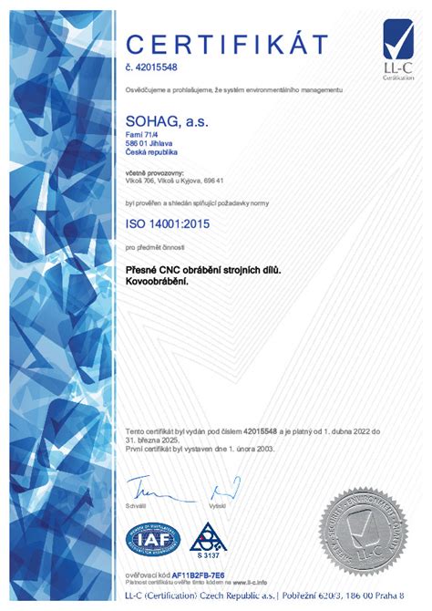 Certifikát ISO 14001