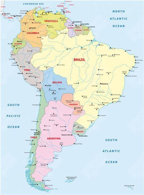 Mapa Južnej Ameriky s vyznačeným Paraguajom