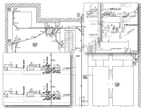 Schematické znázornenie verejného vodovodu a kanalizácie s prípojkami