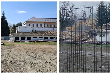 Demolácia starej tribúny futbalového štadióna v Humennom