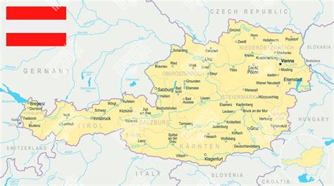 Mapa Rakúska s vyznačenými prihraničnými oblasťami.