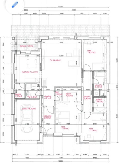 Pôdorys 4-izbového bungalovu