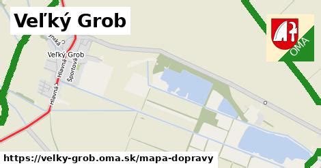 Mapa obce Veľký Grob s vyznačenými funkčnými zónami (obytné, komerčné, zelené, poľnohospodárske)