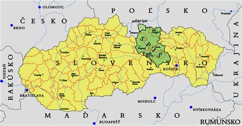 Mapa regiónu Spiš s vyznačenými UNESCO pamiatkami