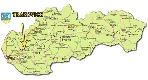 Mapa obce Trakovice s vyznačenými lokalitami